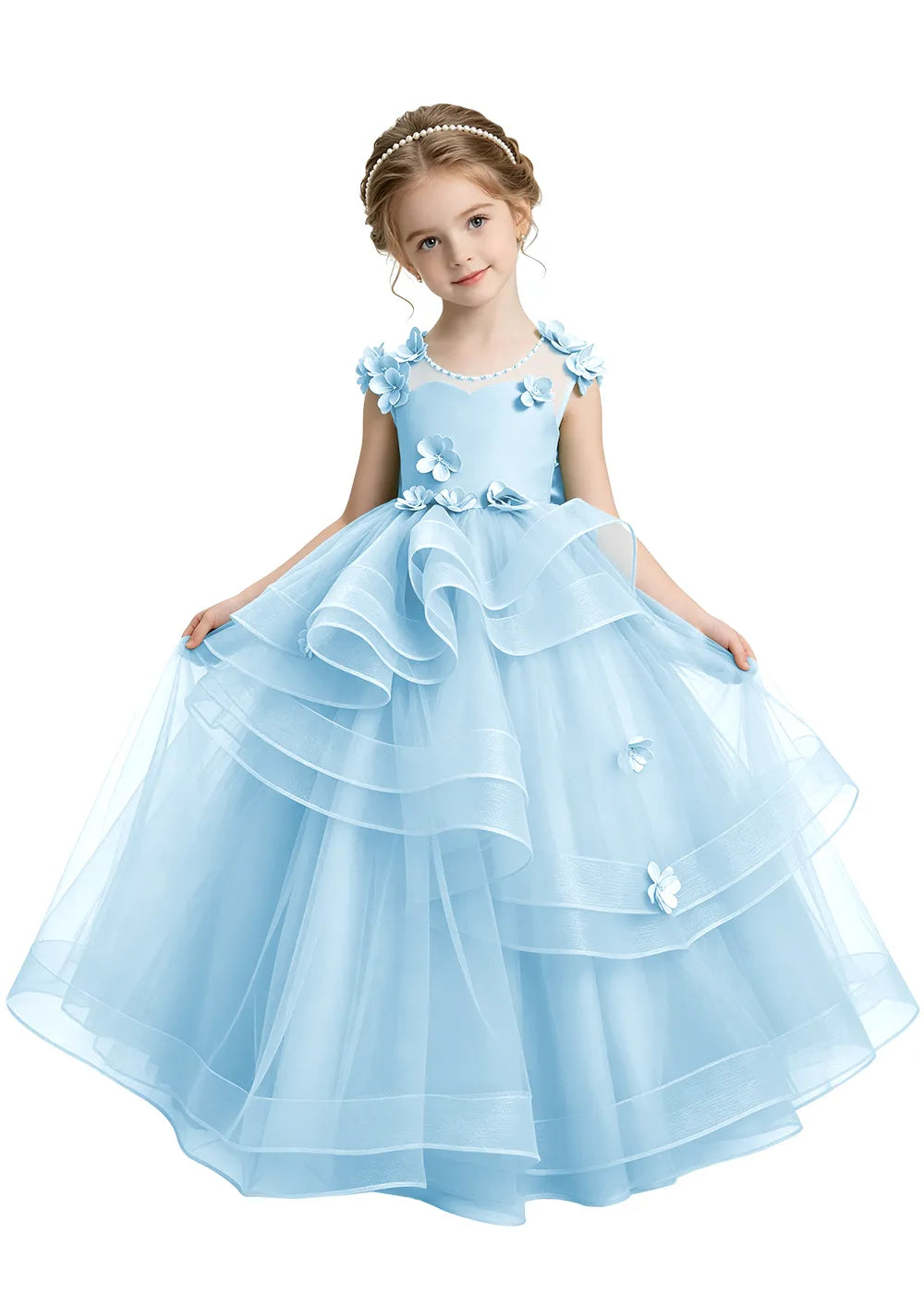 Layered Ruffle Tulle Girls Ball Gown