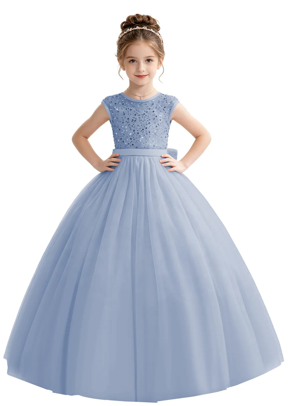 Bow Back Sparkle Tulle Flower Girl Dress