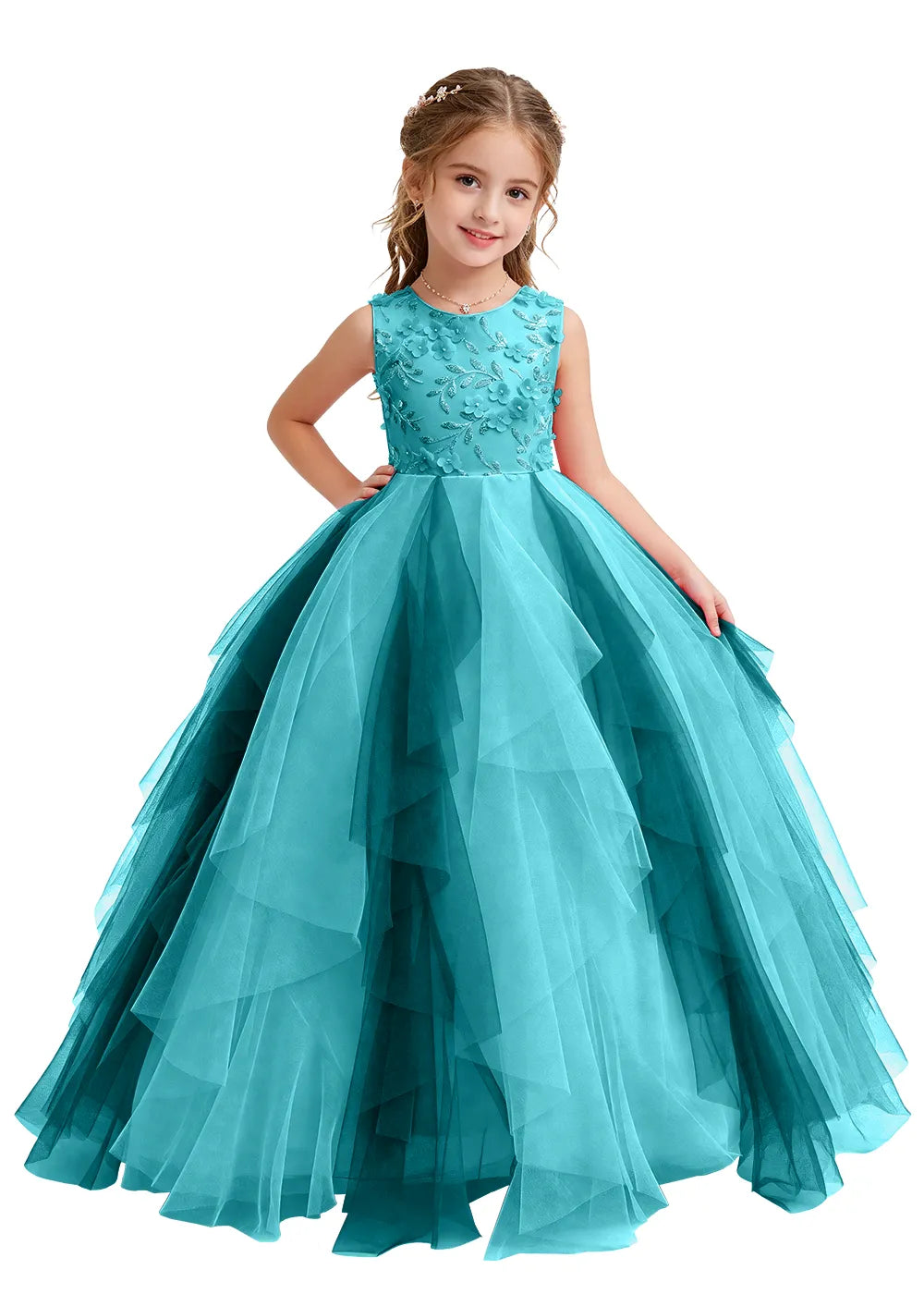 Layered Ruffle Tulle Ball Gown for Girls