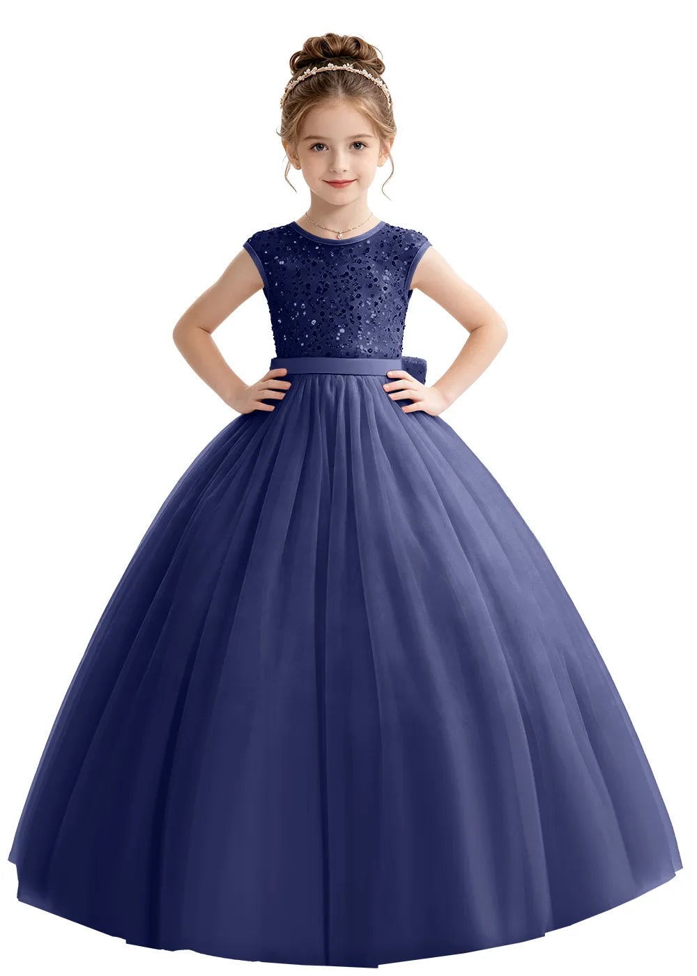 Bow Back Sparkle Tulle Flower Girl Dress