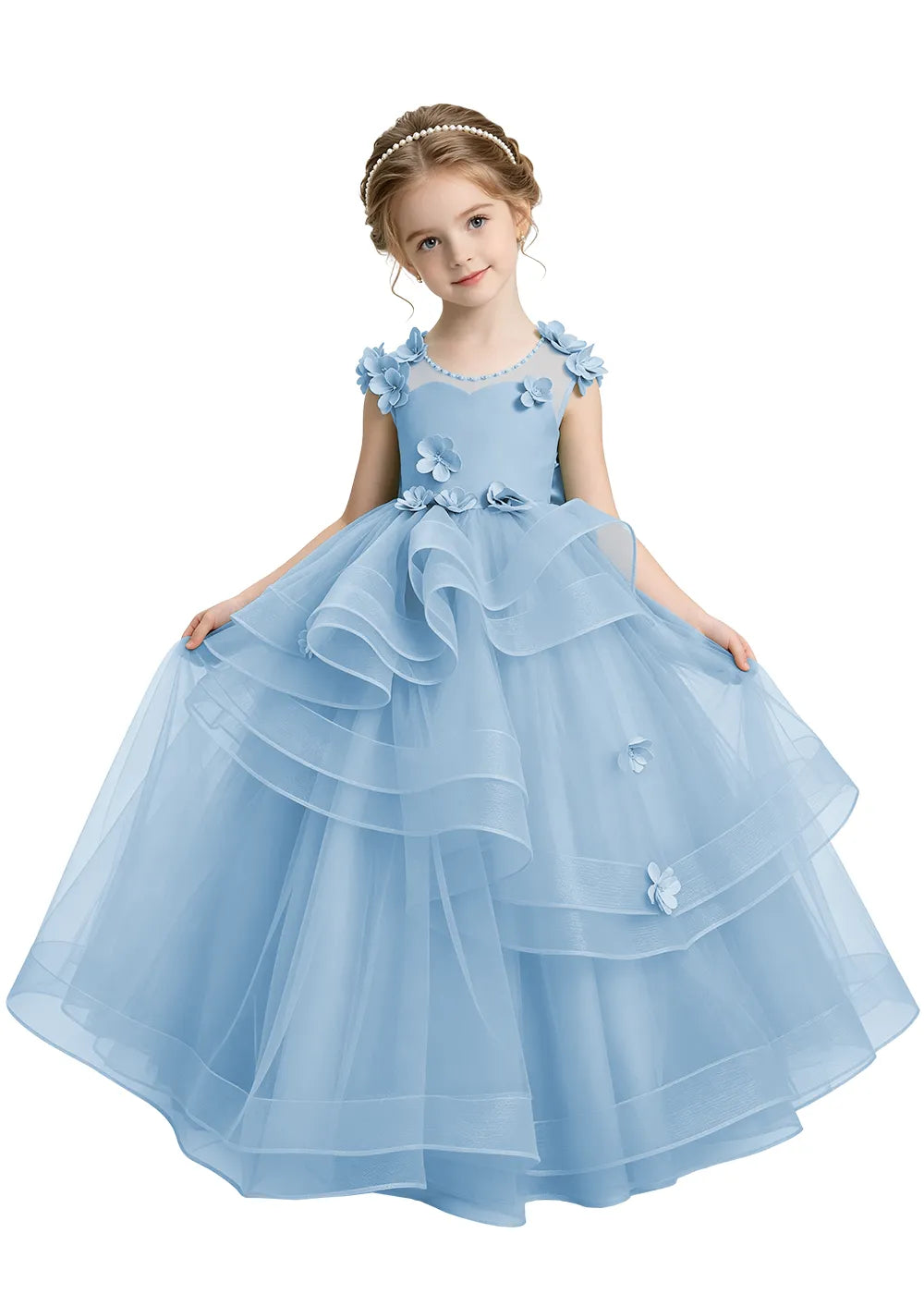 Layered Ruffle Tulle Girls Ball Gown