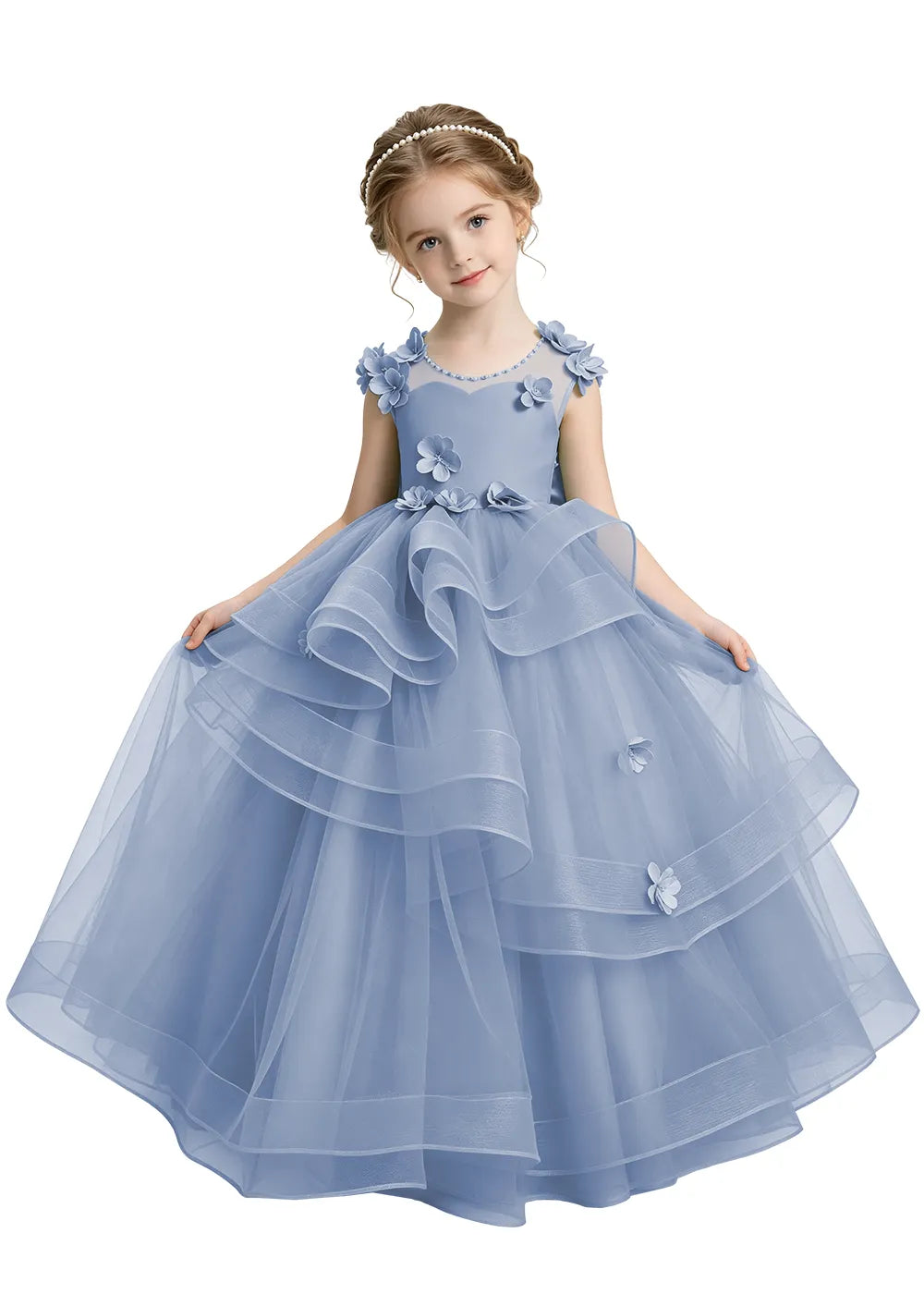 Layered Ruffle Tulle Girls Ball Gown