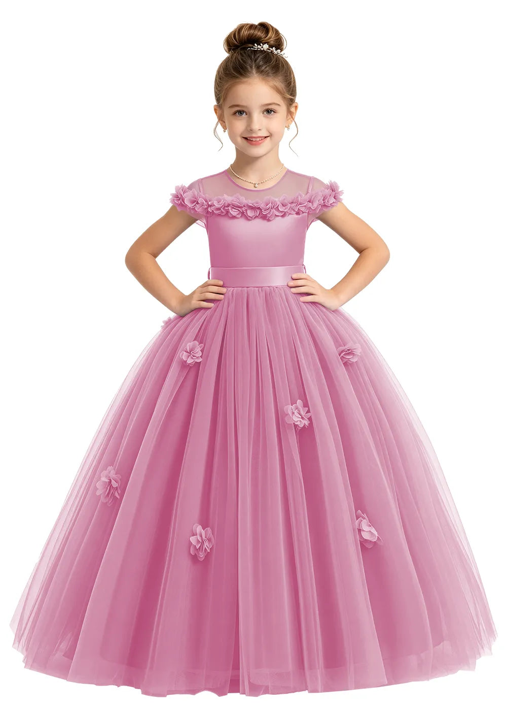 Illusion Neck Girls Princess Dress