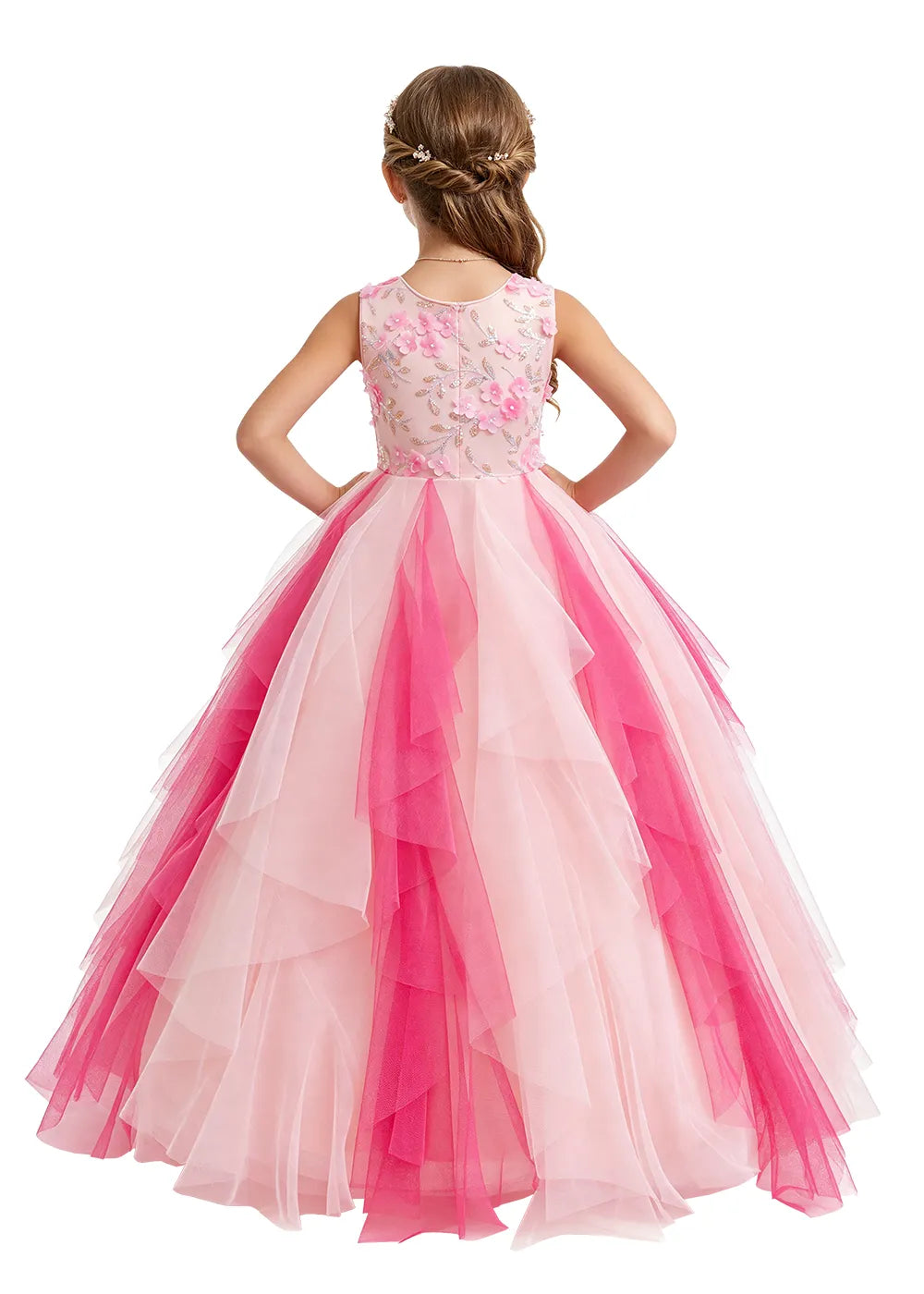 Layered Ruffle Tulle Ball Gown for Girls
