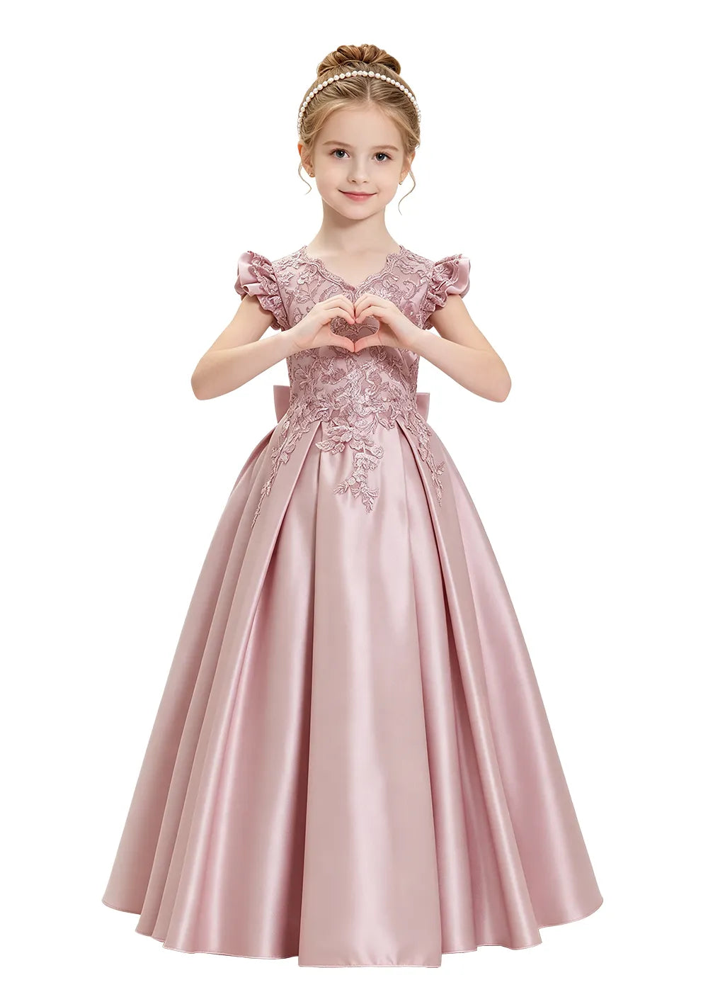 Bow Back Satin Flower Girl Dress