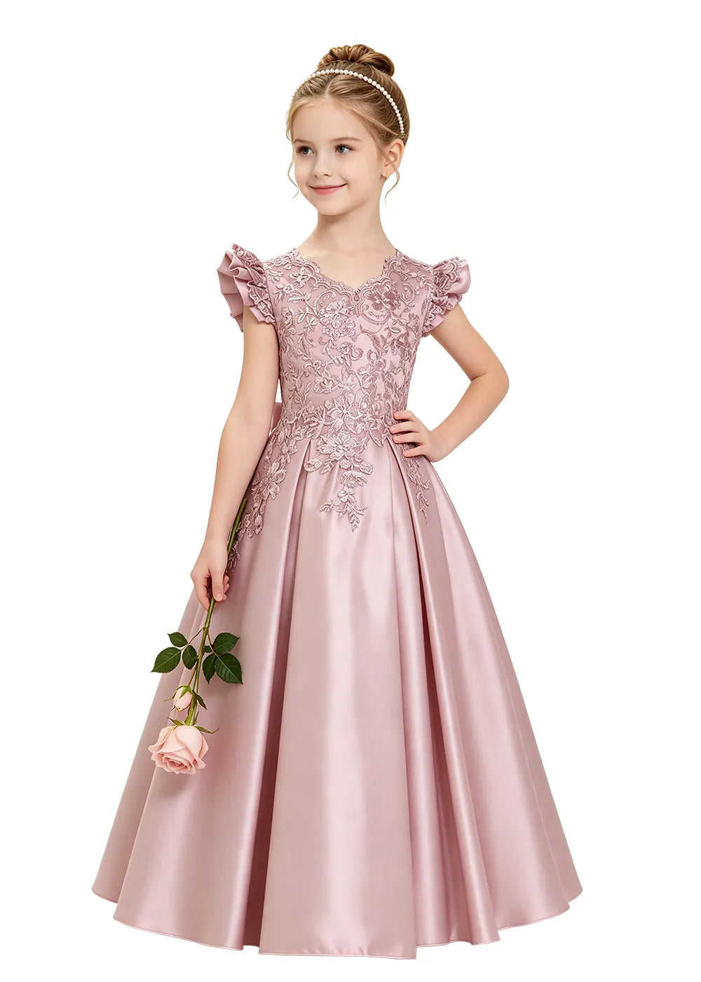 Bow Back Satin Flower Girl Dress