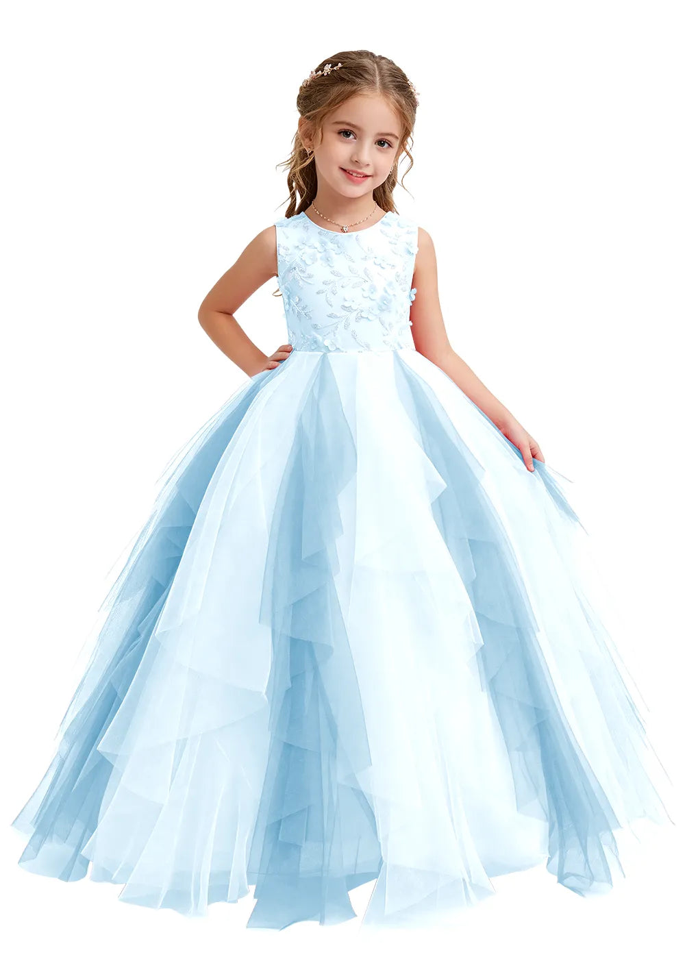 Layered Ruffle Tulle Ball Gown for Girls