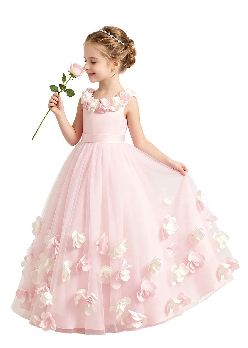 3D Floral Appliqué Tulle Princess Dress