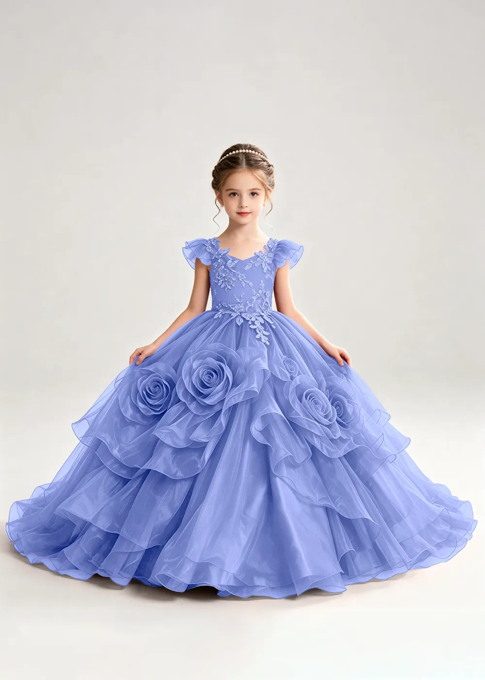 3D Rose Floral Pageant Ball Gown for Girls