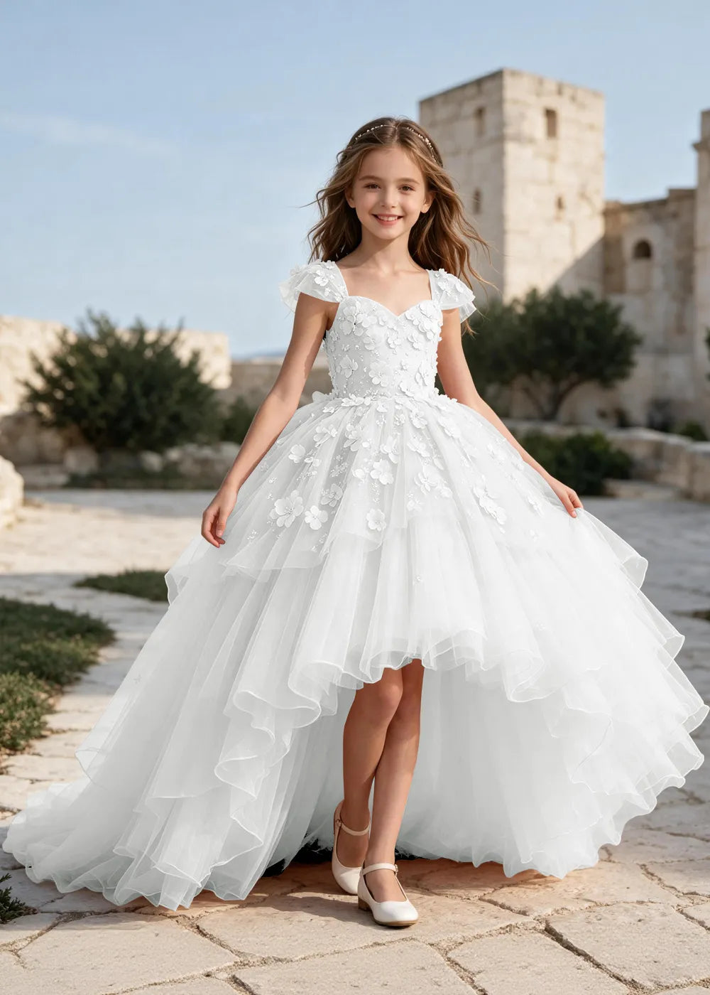 Elegant Flower Appliqué Princess Dress