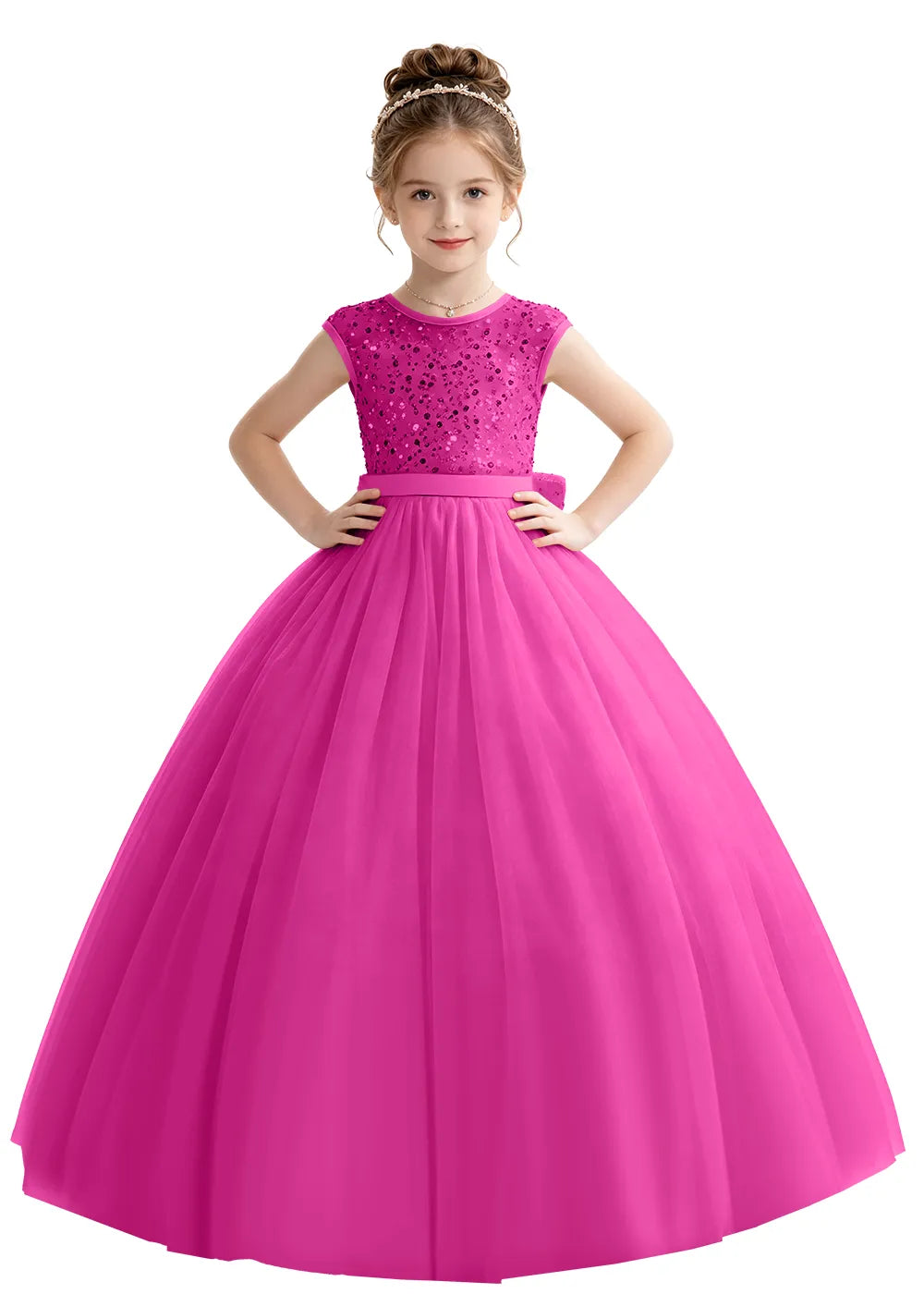 Bow Back Sparkle Tulle Flower Girl Dress