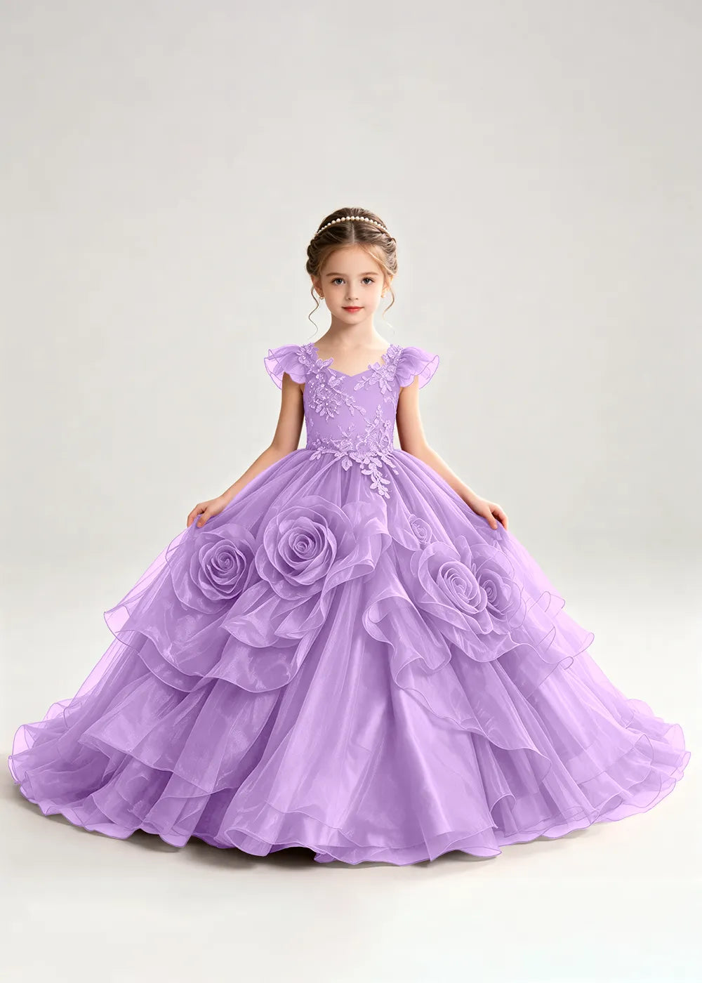 3D Rose Floral Pageant Ball Gown for Girls