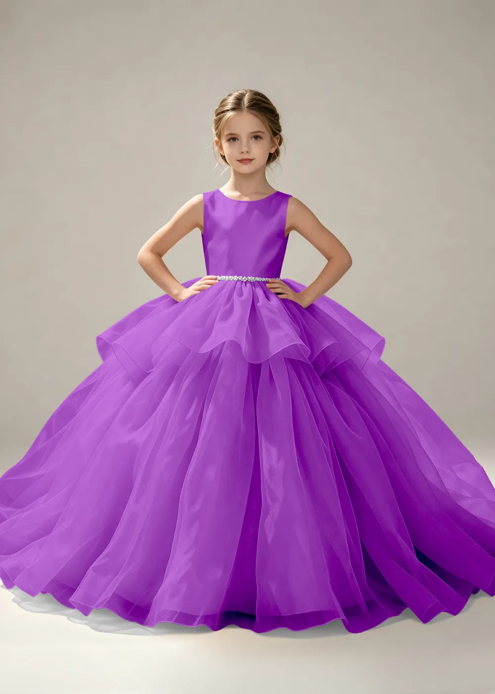 Minimalist Satin Flower Girl Ball Gown with Heart Back