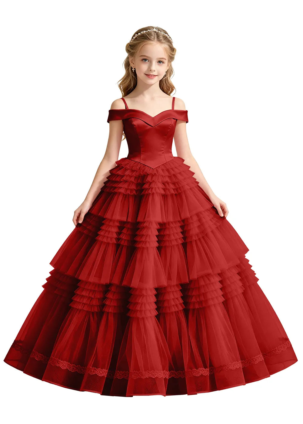 Tiered Ruffle Tulle Princess Ball Gown for Girls