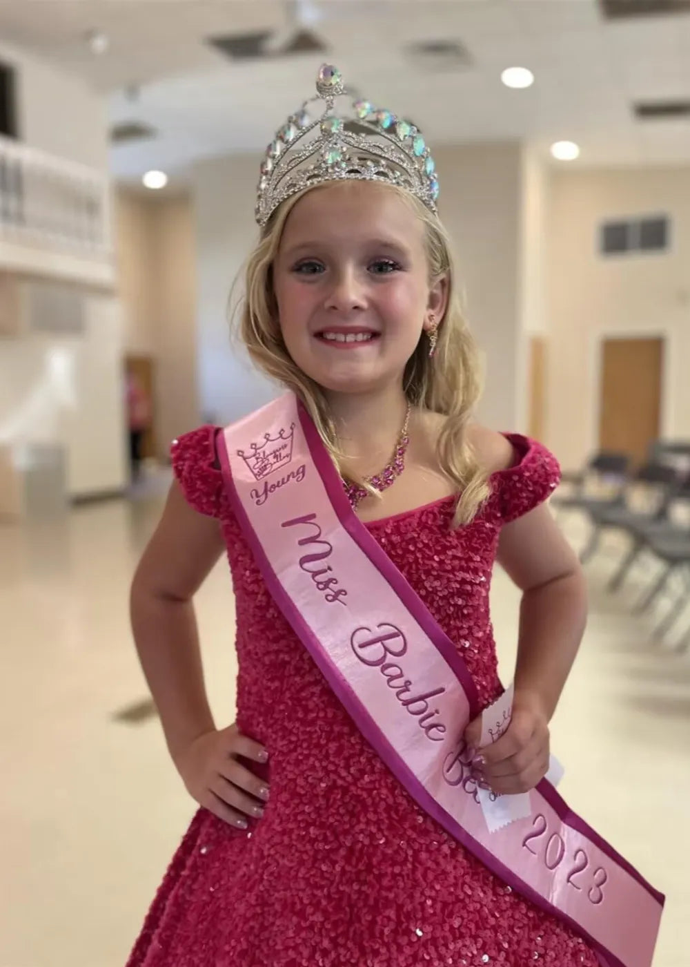 Girls Off Shoulder Sequin Ball Gown Pageant Dress
