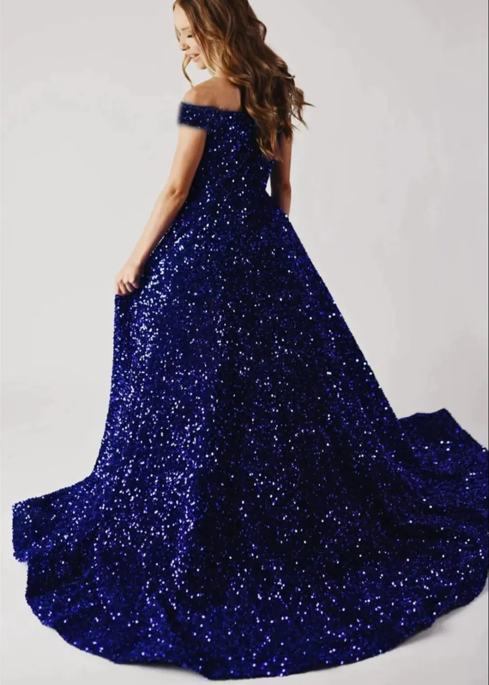 Girls Off Shoulder Sequin Ball Gown Pageant Dress