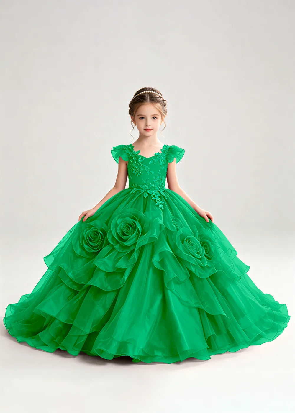 3D Rose Floral Pageant Ball Gown for Girls