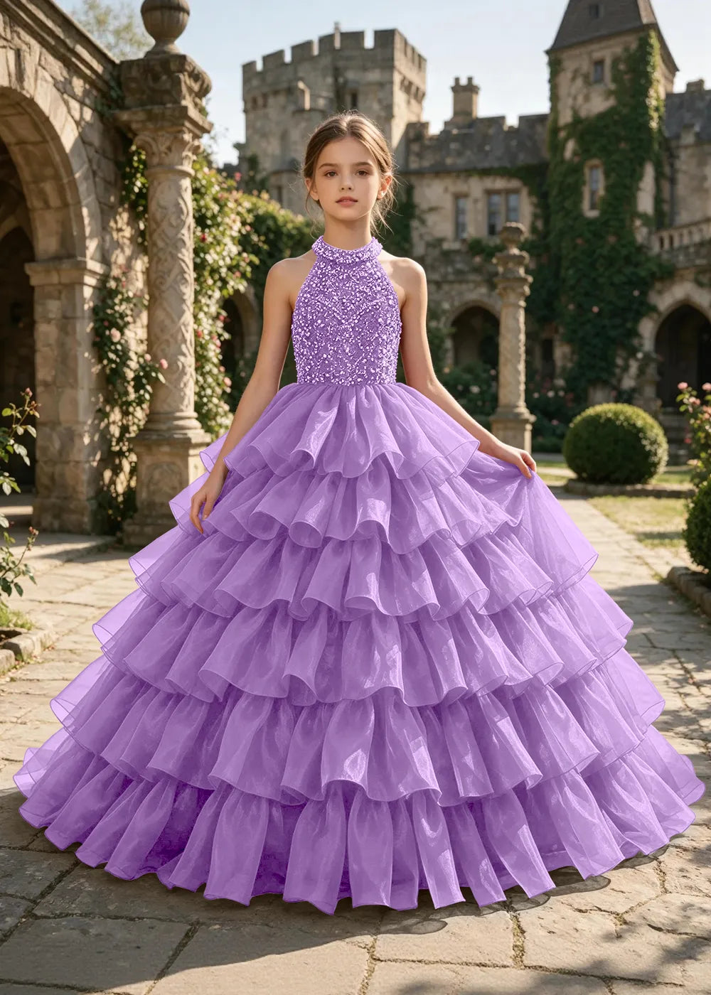 Embellished Ruffle Junior Formal Ball Gown