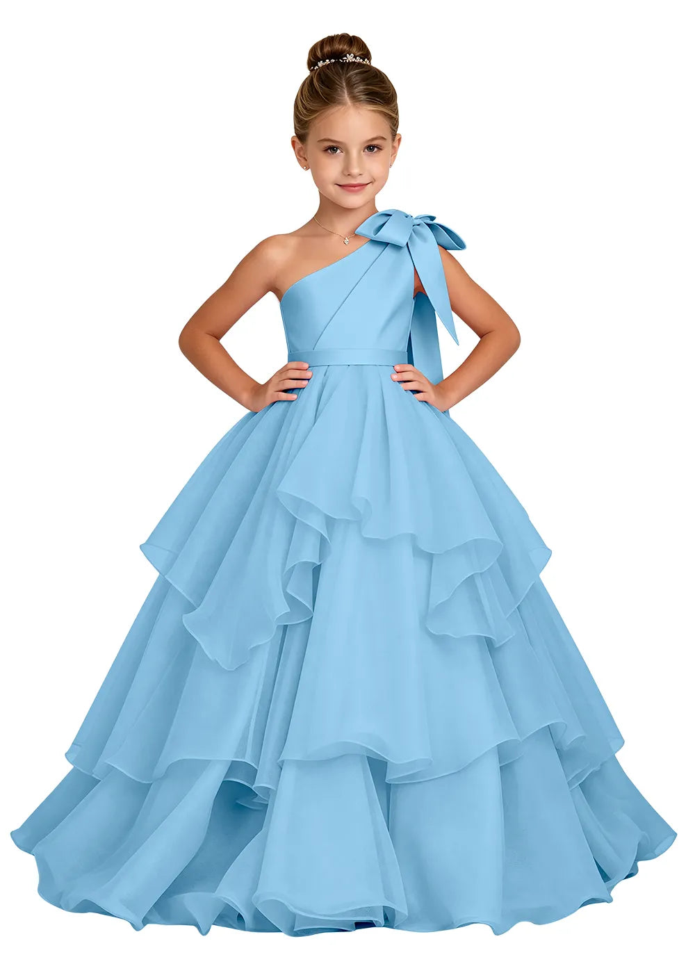 Asymmetric Bow Flower Girl Princess Gown