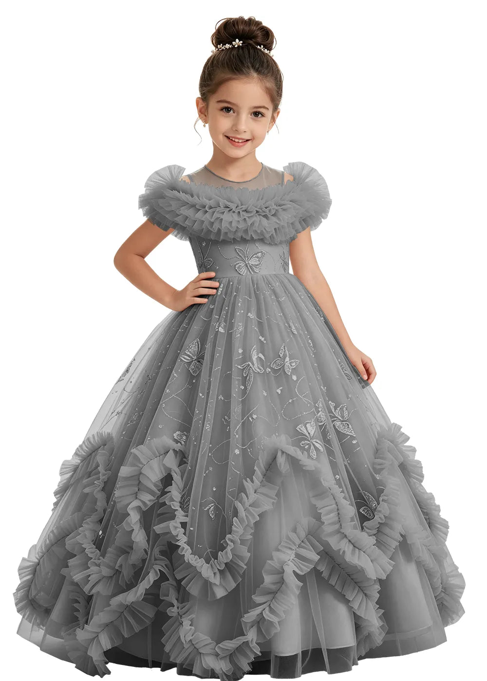 Butterfly Ruffle Tulle Girls Princess Dress