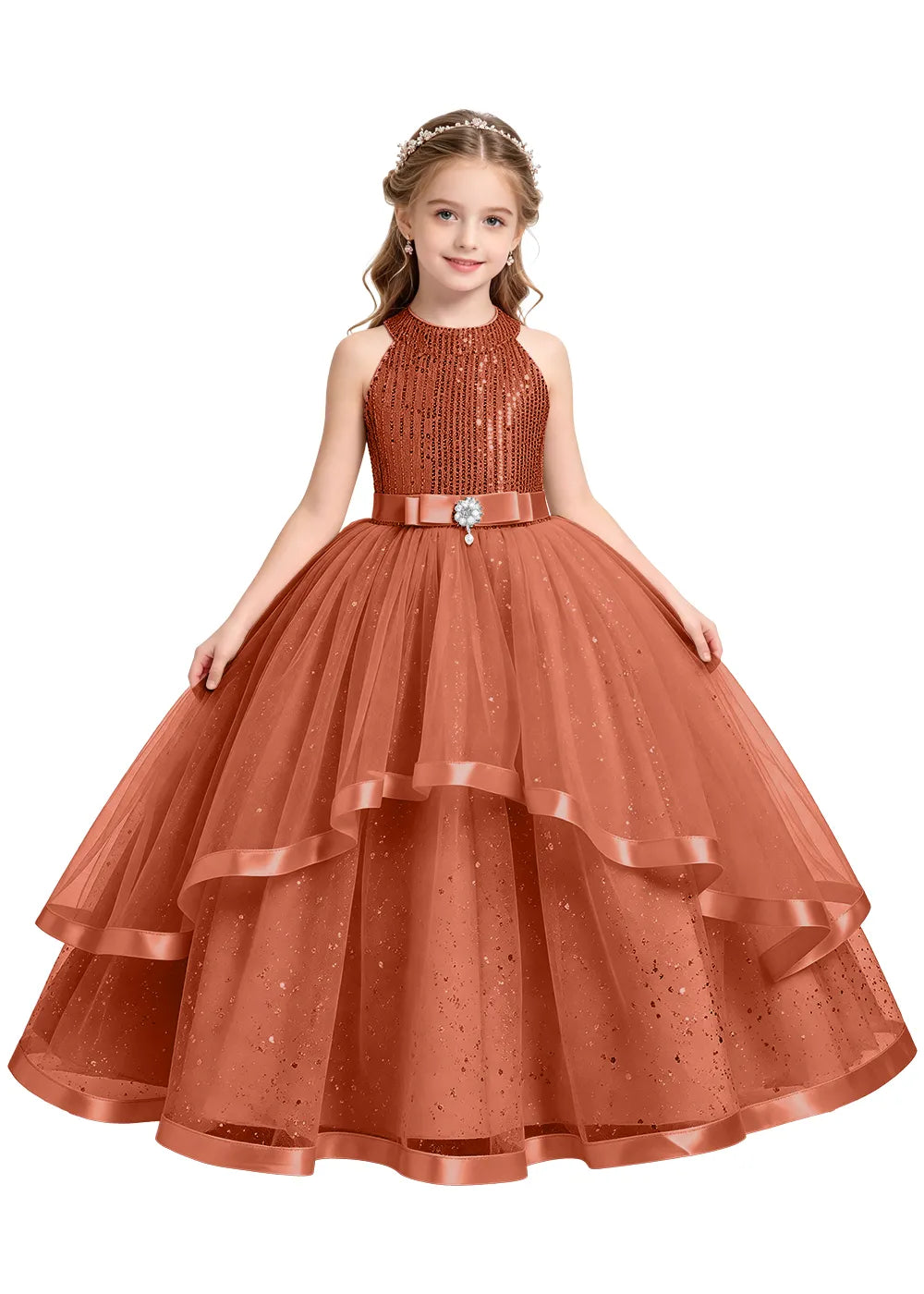 Elegant Glitter Tulle Girls Pageant Gown
