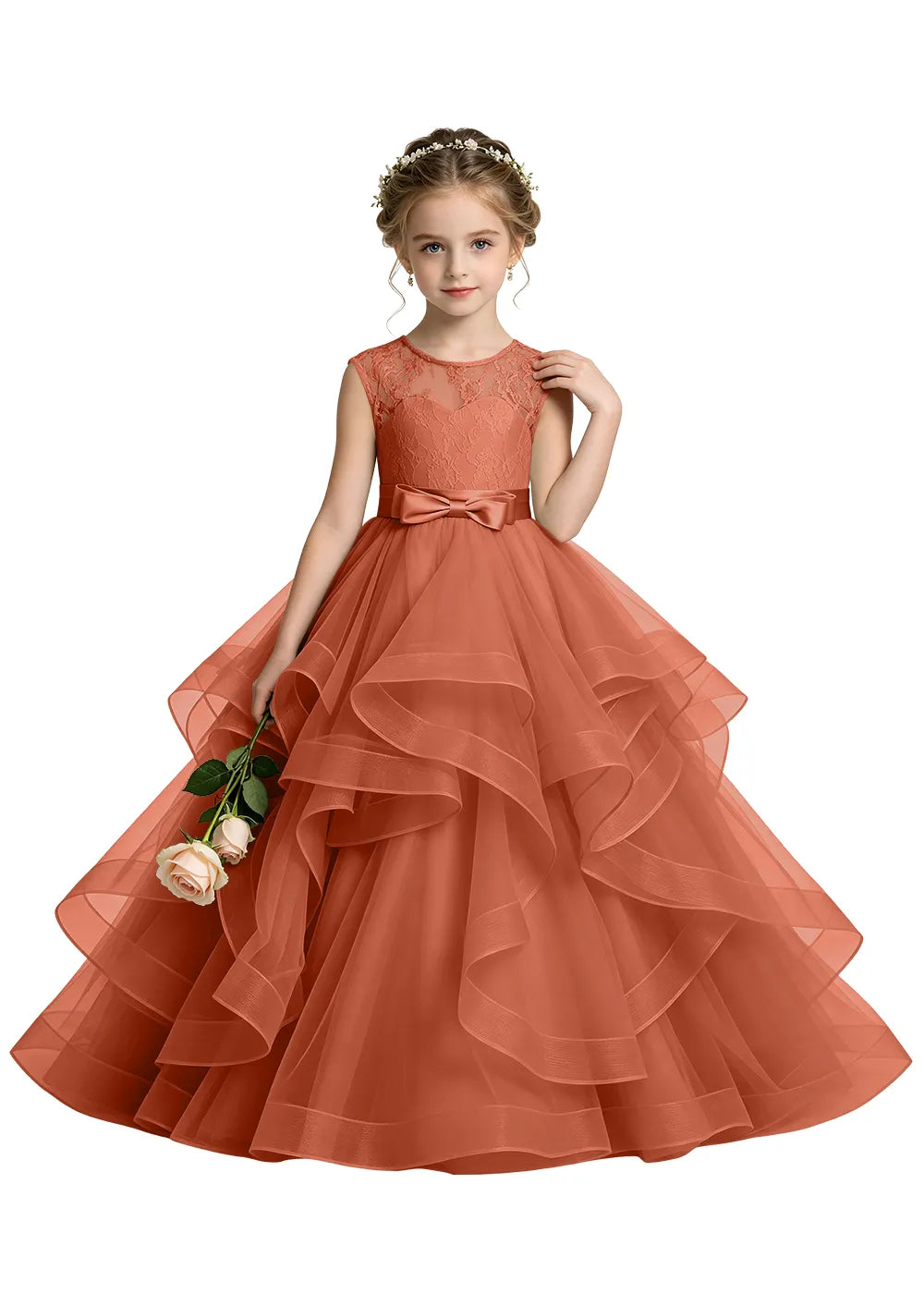 Lace Illusion Neck Flower Girl Ball Gown