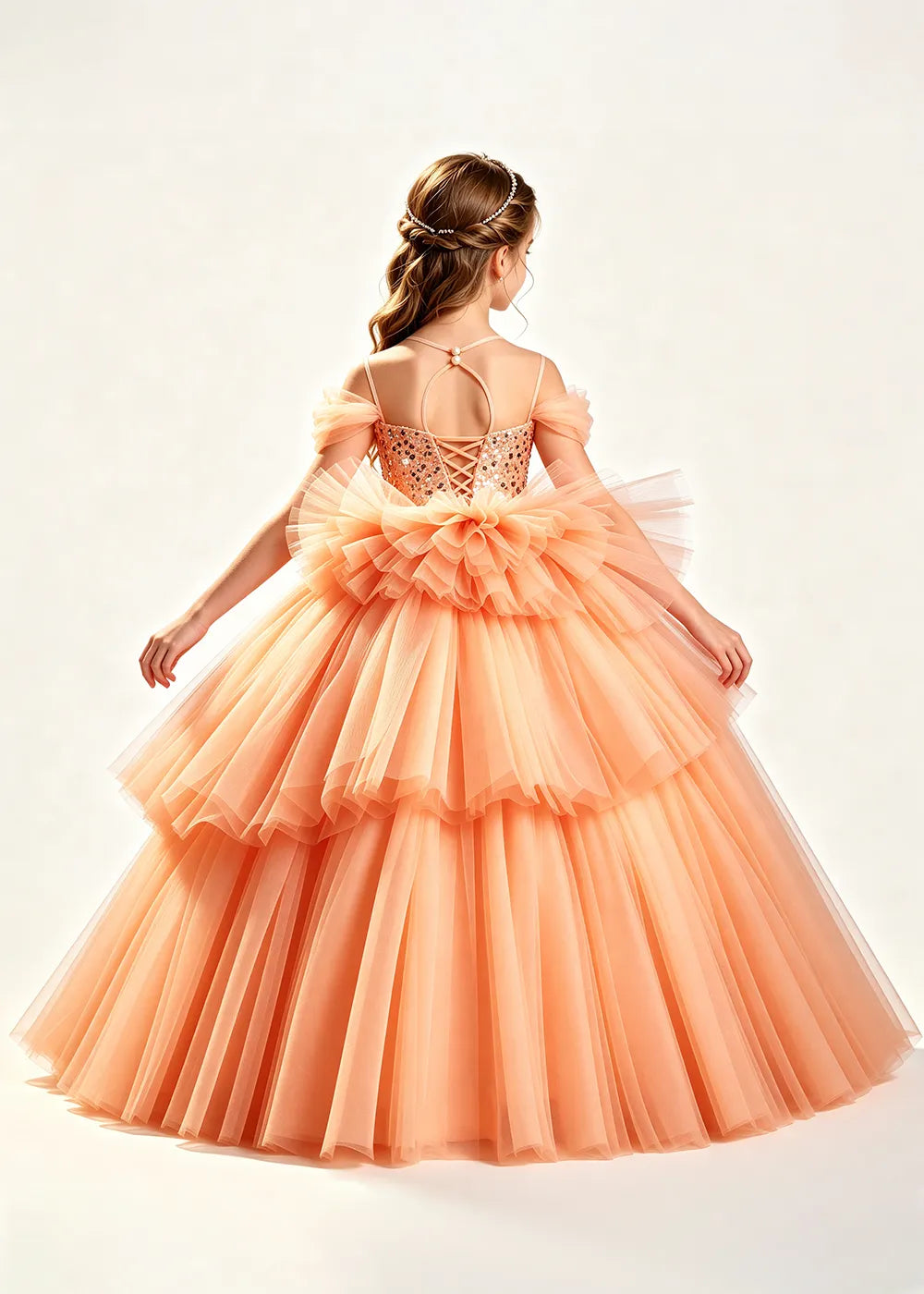 Sequin Off-Shoulder Layered Tulle Pageant Dress