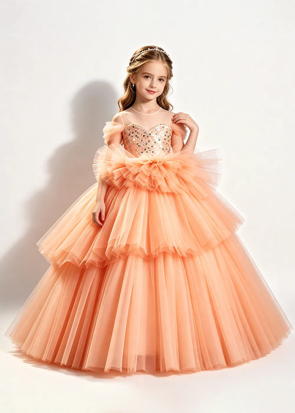 Sparkling Ruffle Waist Princess Ball Gown for Girls