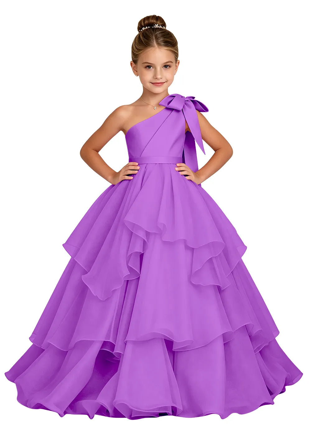 Asymmetric Bow Flower Girl Princess Gown
