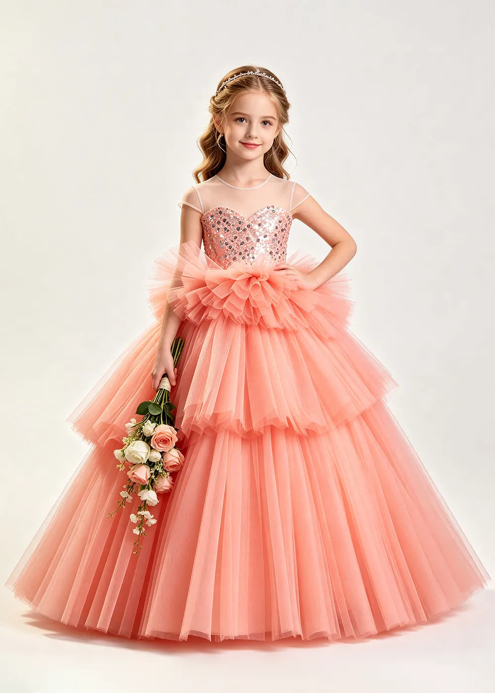 Vestido de princesa sin mangas de encaje