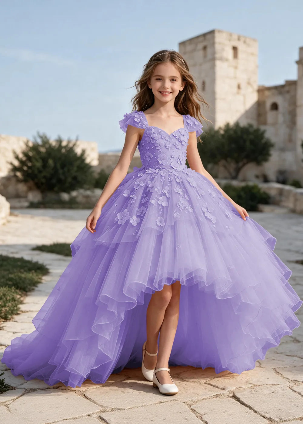 Elegant Flower Appliqué Princess Dress