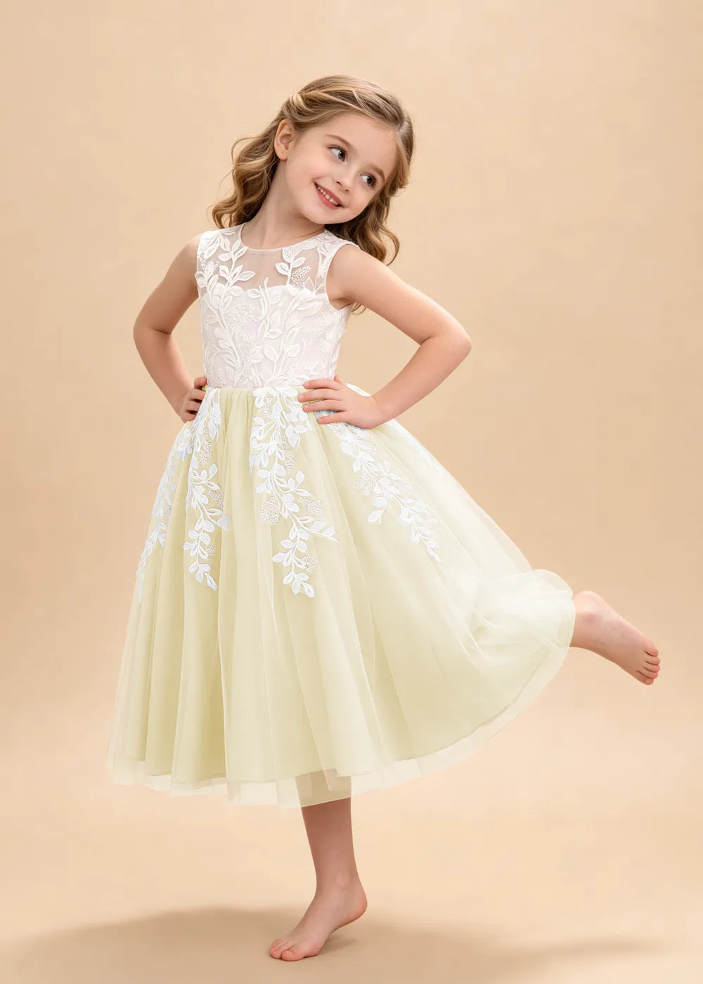 Vestido de princesa sin mangas de encaje