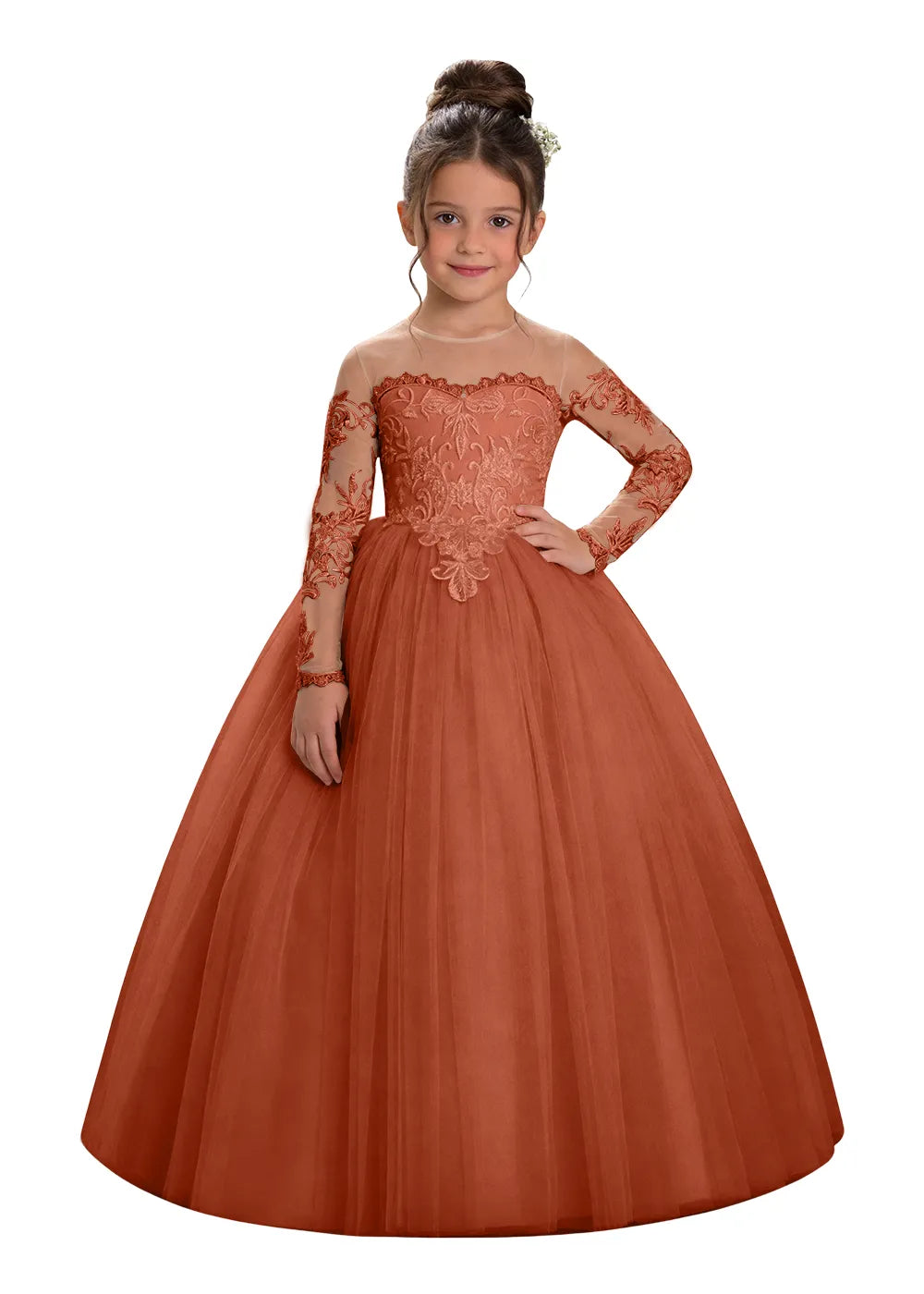 Embroidered Lace Appliqué Girls Princess Ball Gown