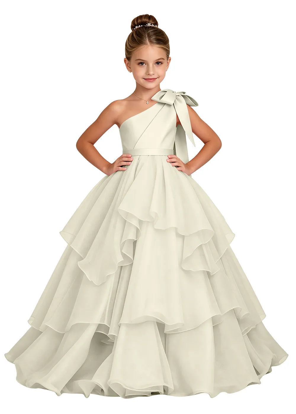 Asymmetric Bow Flower Girl Princess Gown