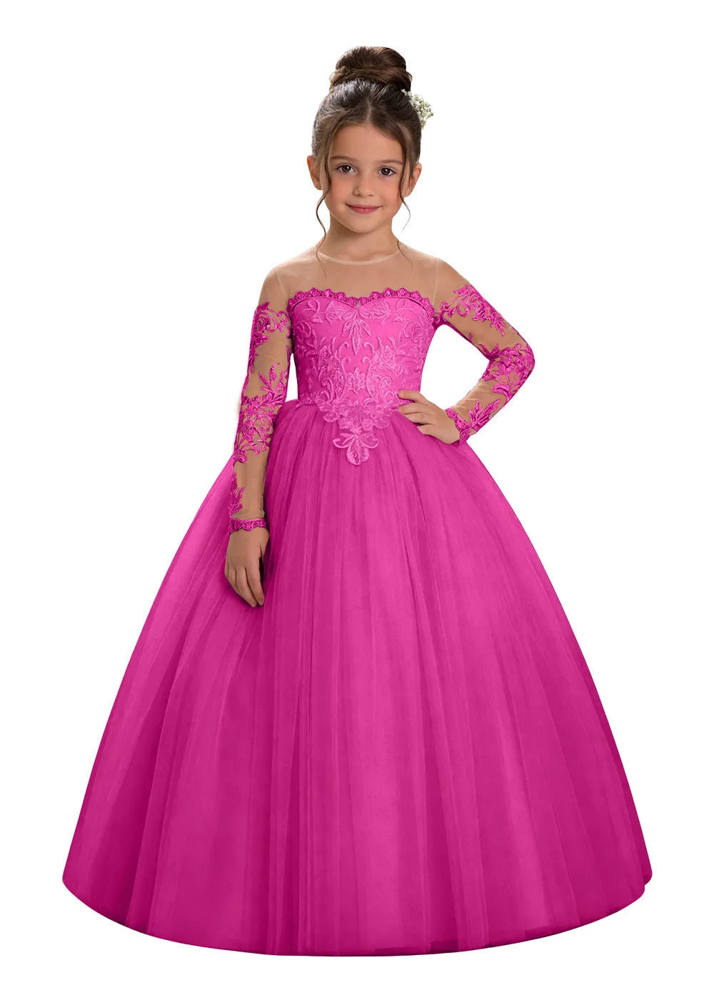Embroidered Lace Appliqué Girls Princess Ball Gown