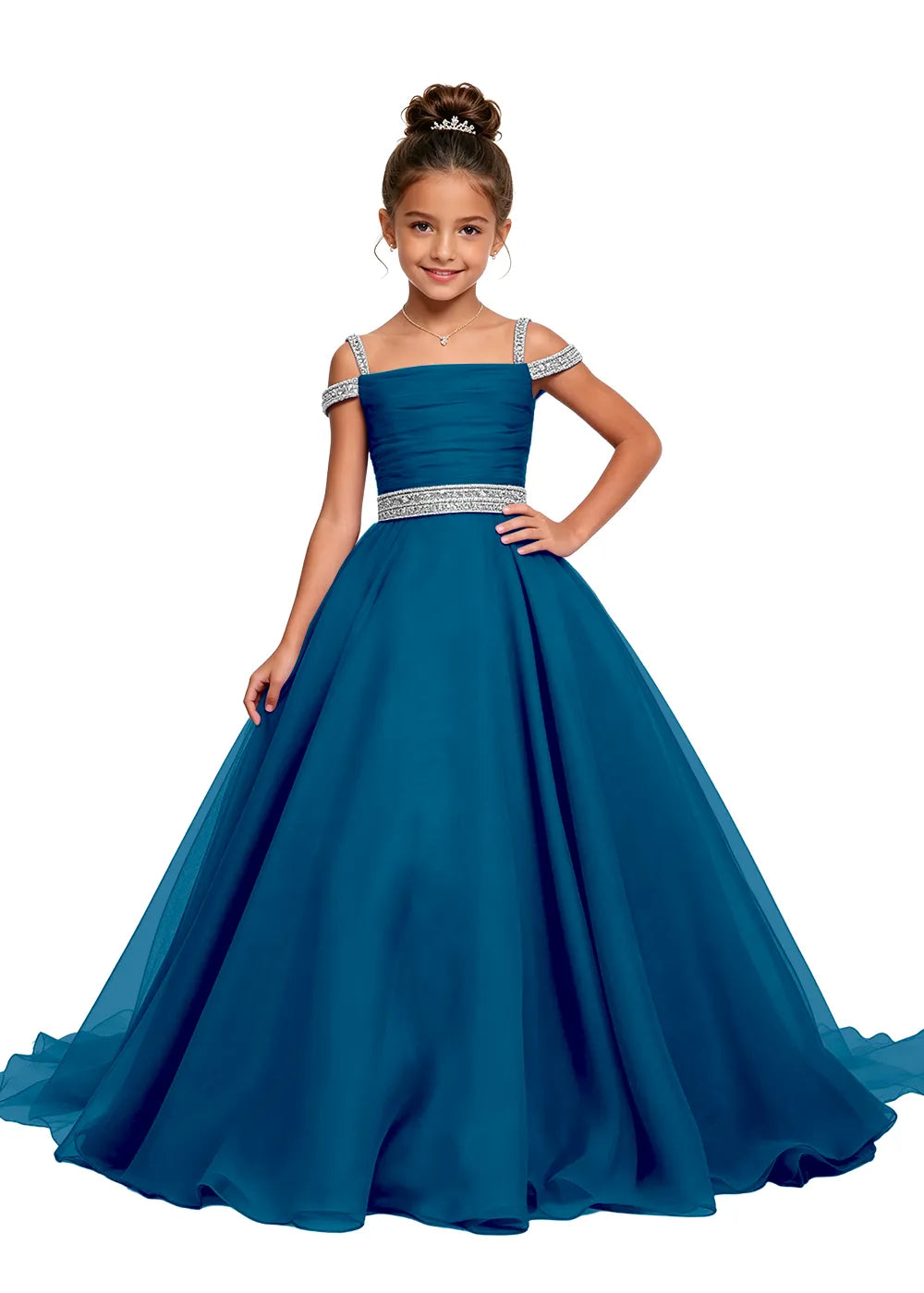 Off-Shoulder Satin Tulle Flower Girl Gown