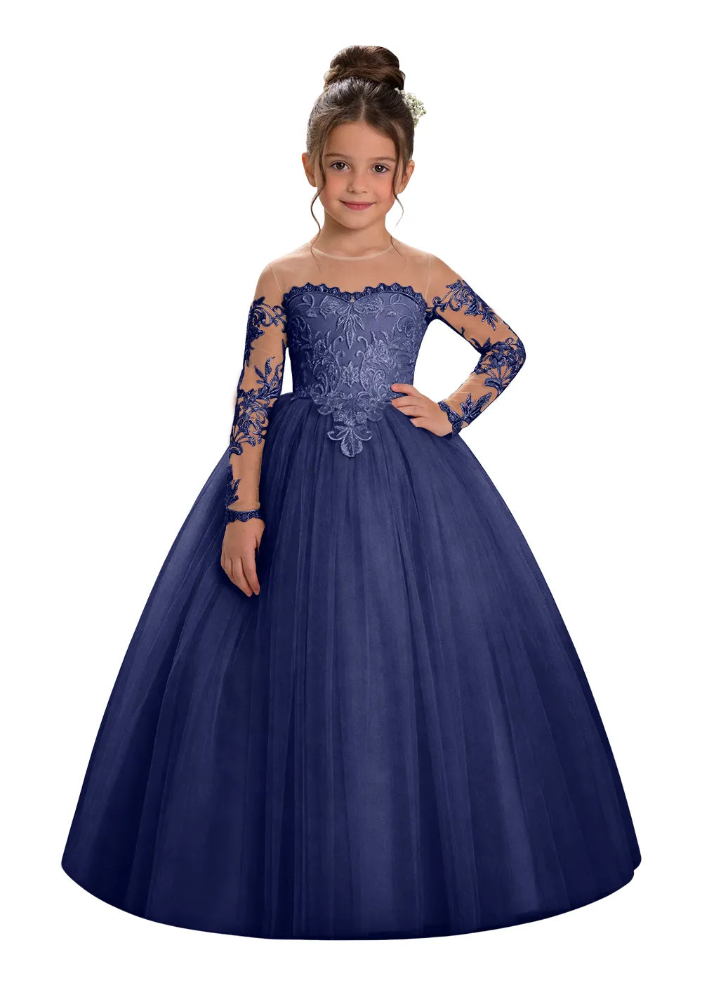 Embroidered Lace Appliqué Girls Princess Ball Gown