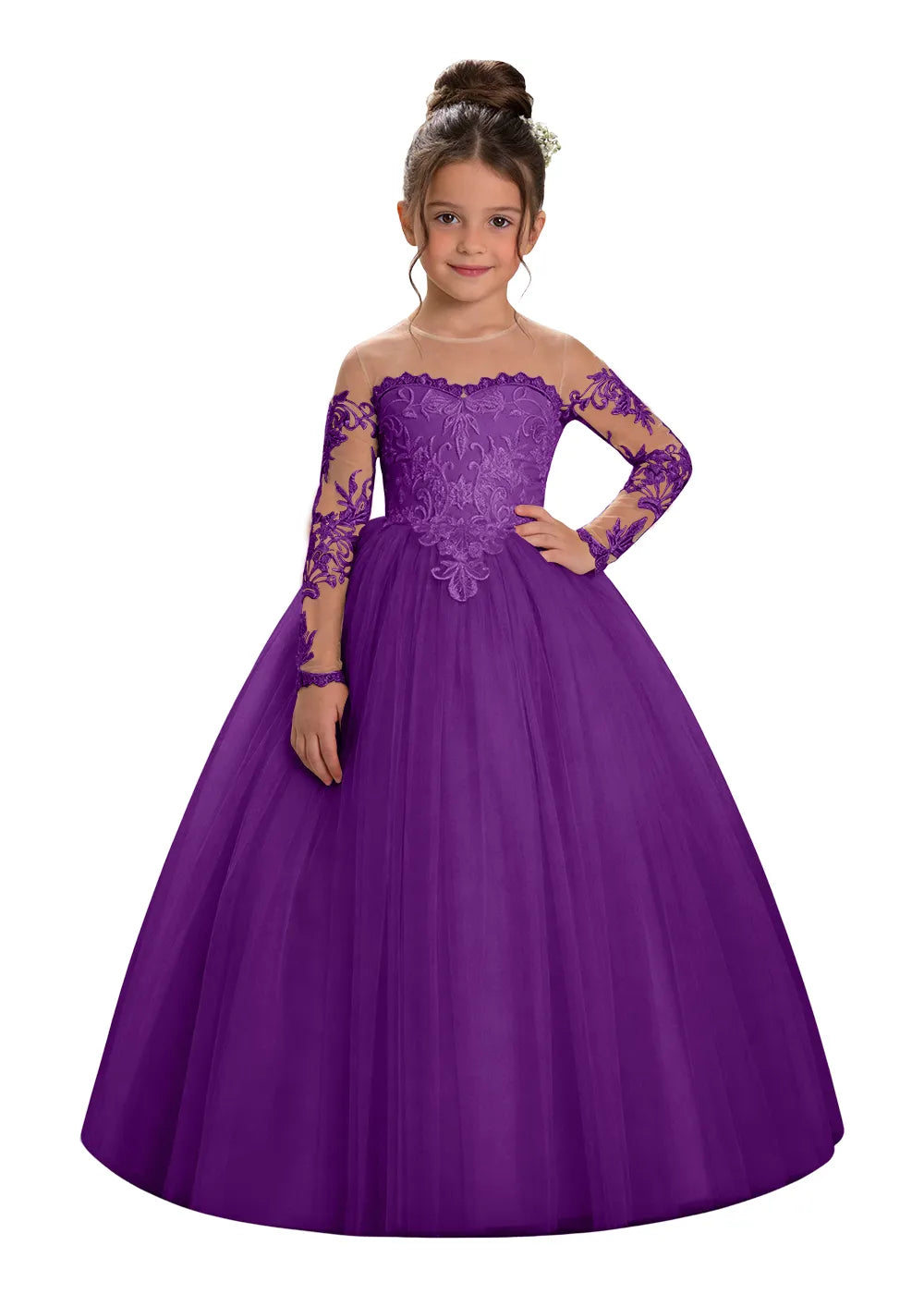 Embroidered Lace Appliqué Girls Princess Ball Gown