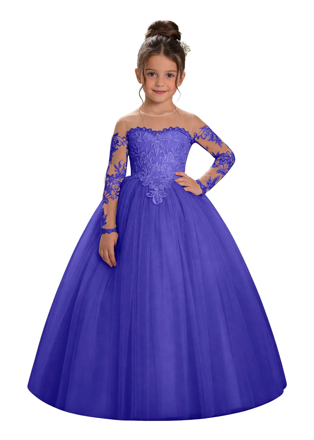 Embroidered Lace Appliqué Girls Princess Ball Gown