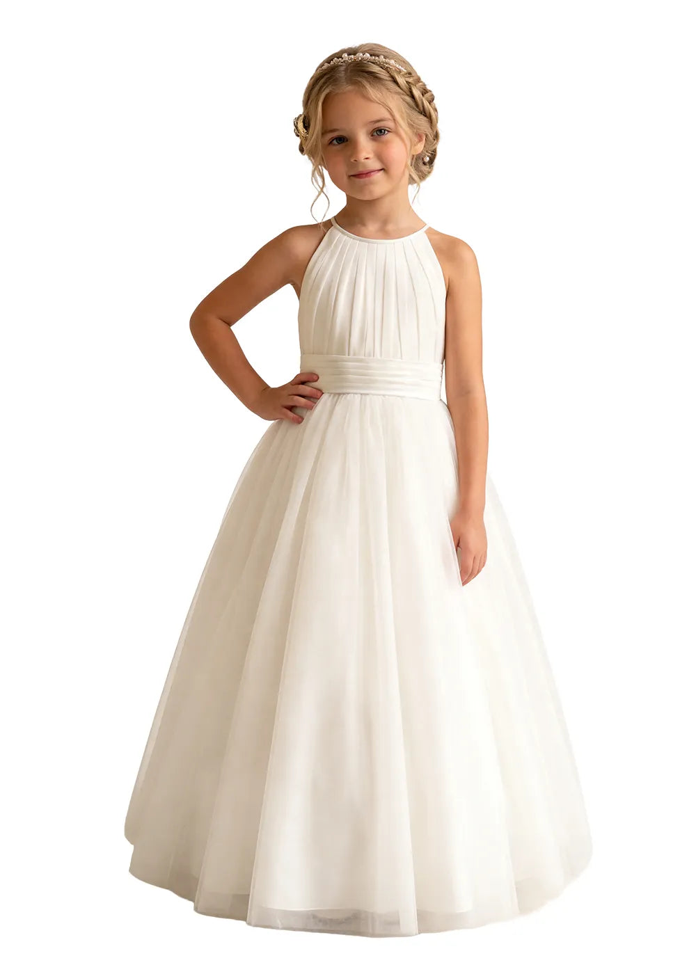 Pleated Halter Tulle A-Line Flower Girl Dress