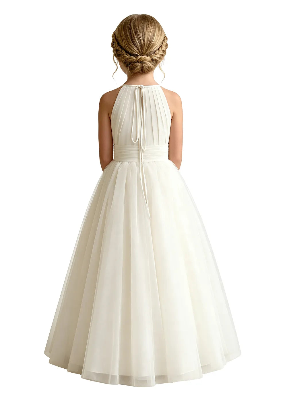 Pleated Halter Tulle A-Line Flower Girl Dress