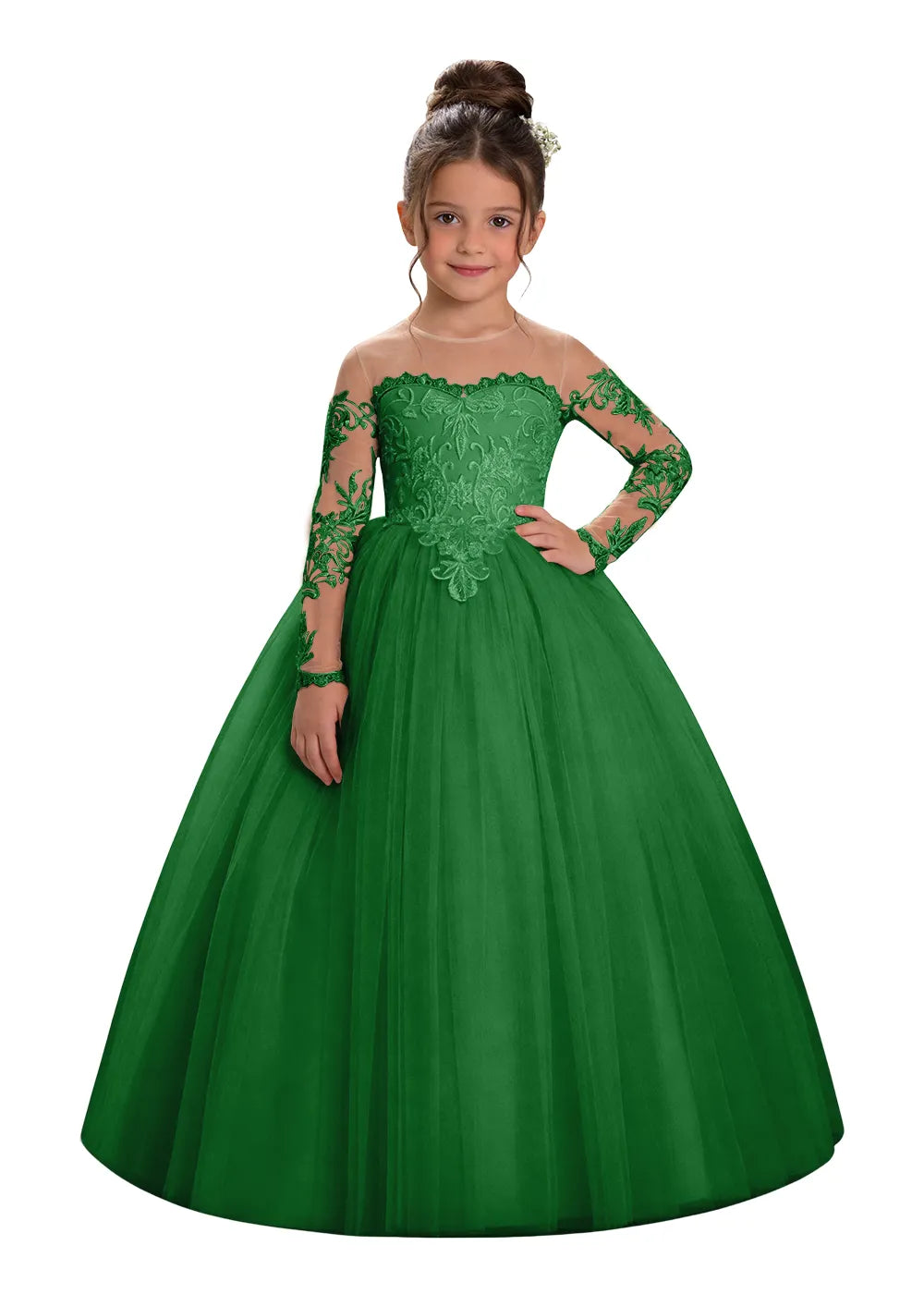 Embroidered Lace Appliqué Girls Princess Ball Gown