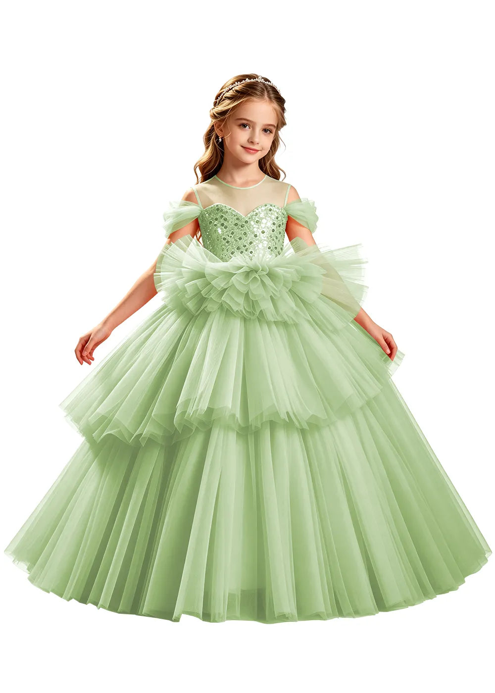 Sparkling Ruffle Waist Princess Ball Gown for Girls