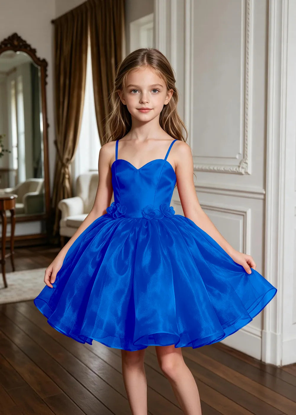 Sweetheart Neck Floral Appliqué Party Dress for Girls