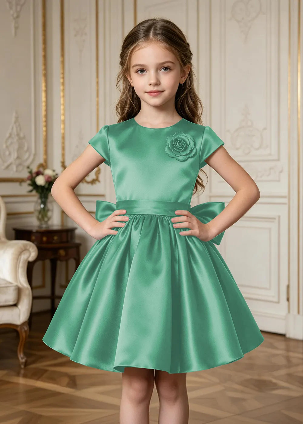 Marcelline Rose Appliqué Satin Party Dress