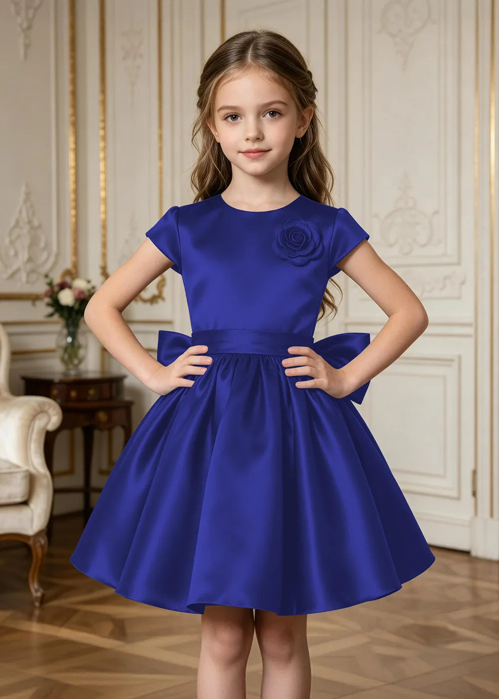 Marcelline Rose Appliqué Satin Party Dress