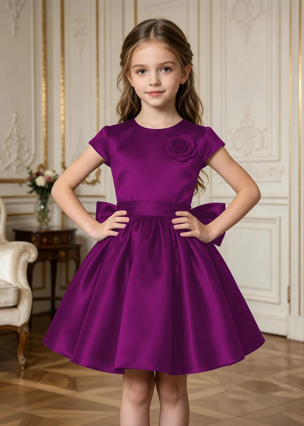 Marcelline Rose Appliqué Satin Party Dress