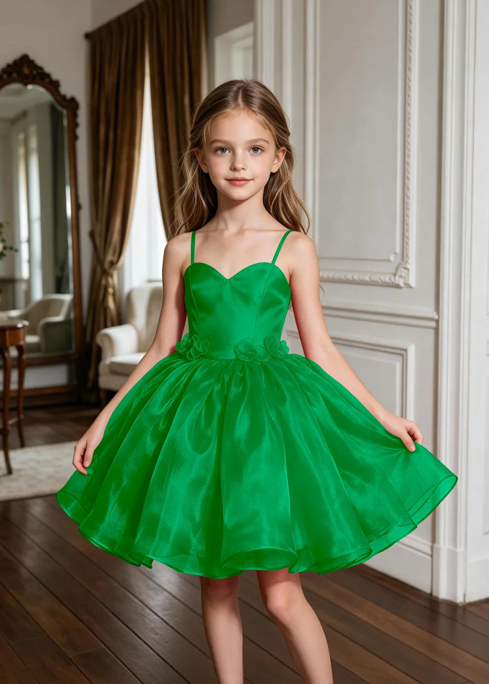 Sweetheart Neck Floral Appliqué Party Dress for Girls