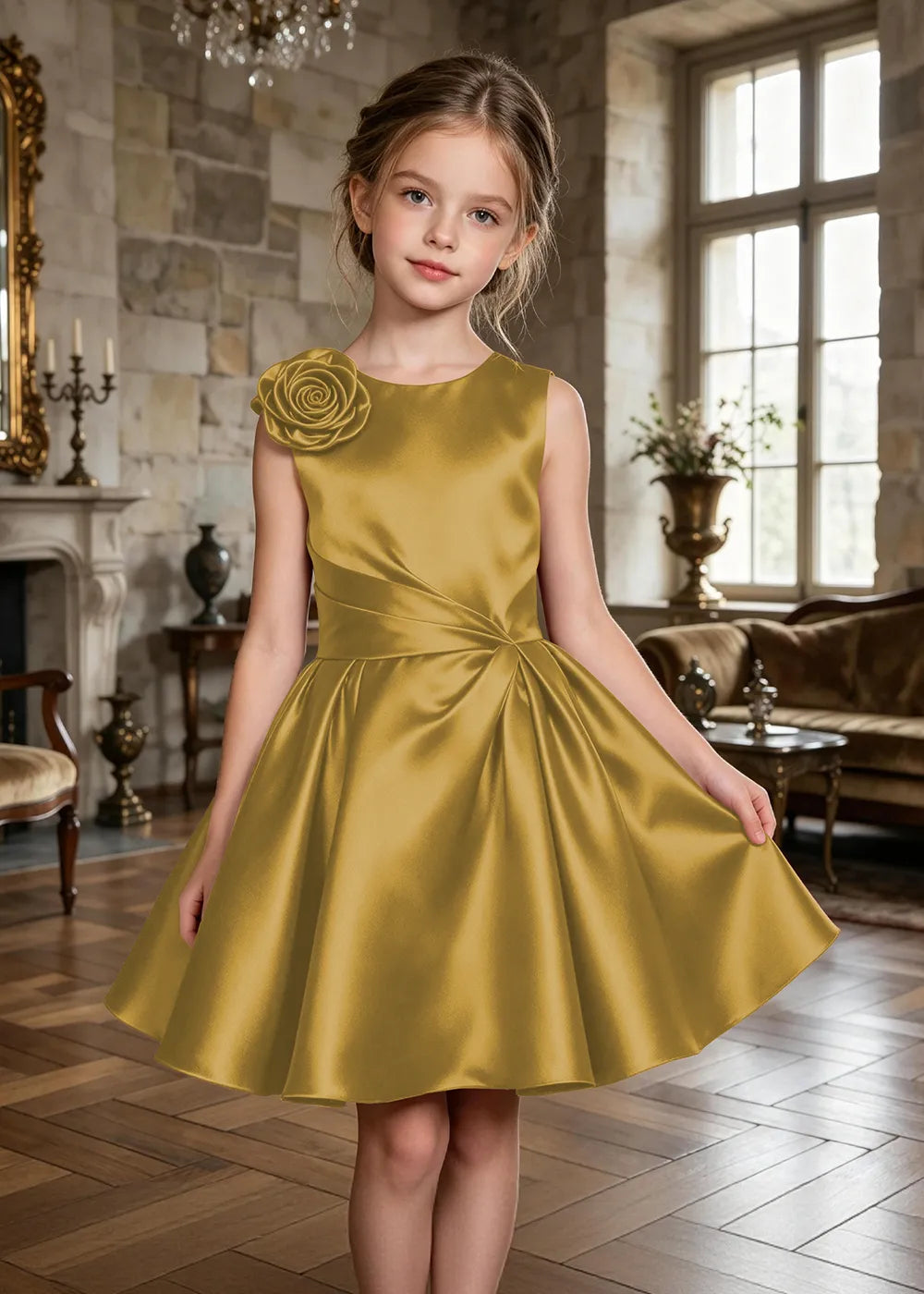 Aurelia Sculpted Rose Satin Party Dress