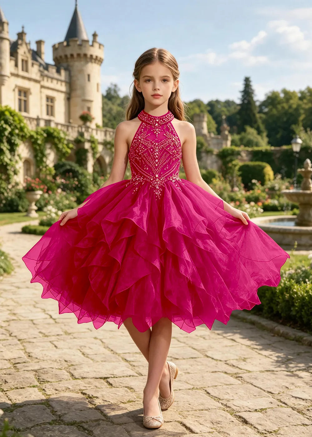 Vestido de princesa sin mangas de encaje